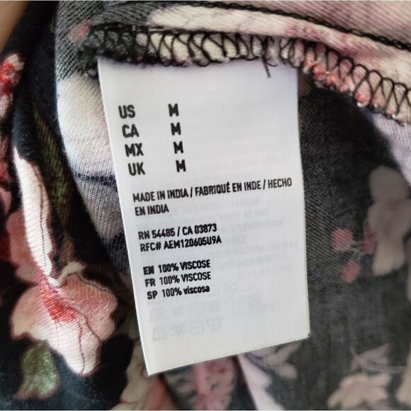 AMERICAN EAGLE dress black floral open back 3/4 sleeve ruffle viscose M - Picture 7 of 8